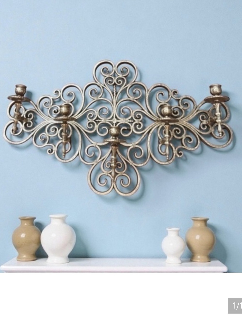 Home Interiors Bronze syroco Five Arm Wall Sconce Candle Holder HOME CO vtg 70's